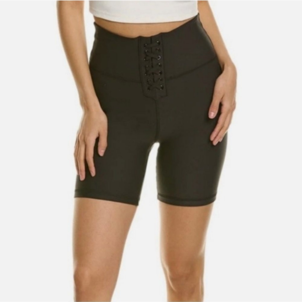 NWT We Wore What Lace Up Athletic Biker Shorts Size XL in Black
